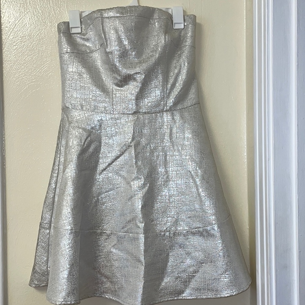 express strapless metallic dress